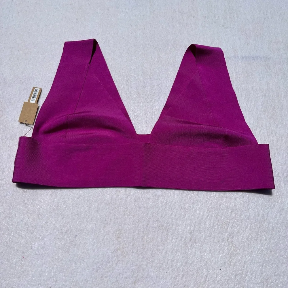SKIMS Knit Swim Plunge Bikini Top Color: lollipop magenta Size: 4X New with tags